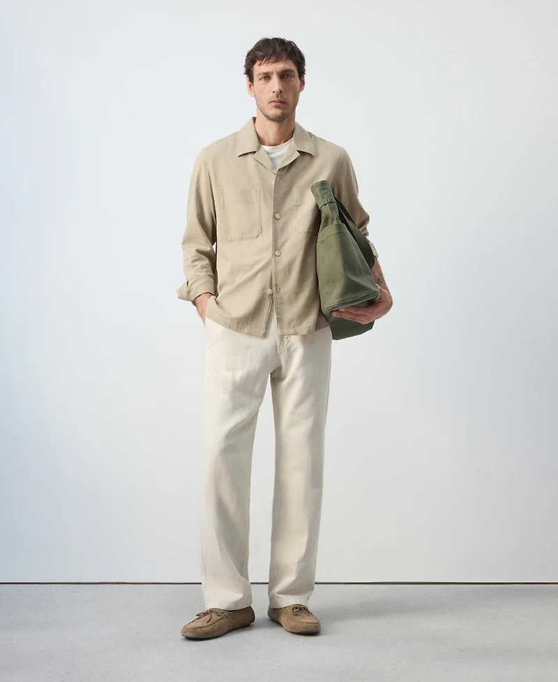 Mango Men's Bowling Collar Cotton Overshirt