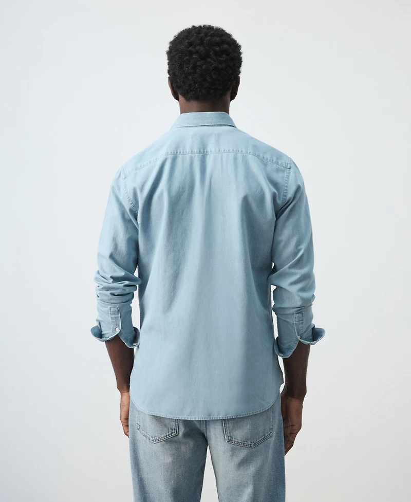 Mango Men's Cotton-Linen Regular Fit Denim Shirt