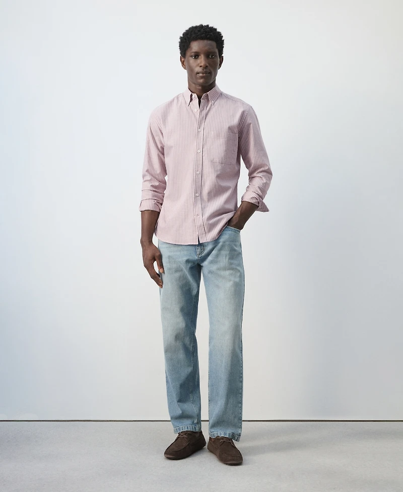 Mango Men's Cotton Striped Regular-Fit Oxford Shirt