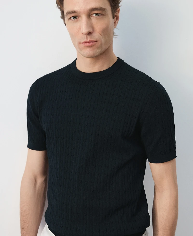 Mango Men's Cotton Cable-Knit T-Shirt