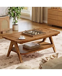 Tribesigns 2-Tier Solid Wood Coffee Table, 47.2" Rustic Wooden Rectangular Center Table