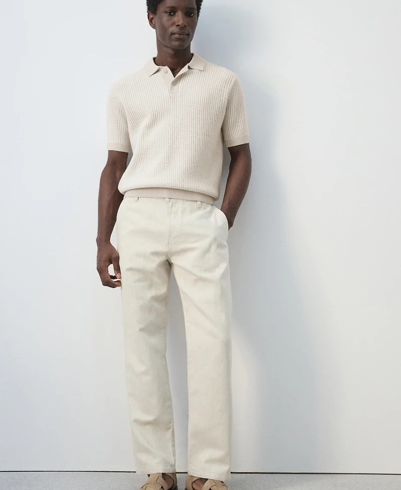 Mango Men's Textured Knitted Cotton Polo Shirt