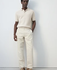 Mango Men's Textured Knitted Cotton Polo Shirt