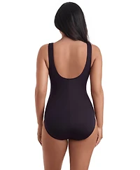 ShapeSolver Women's Scoop Neck Illusion One-Piece Swimsuit