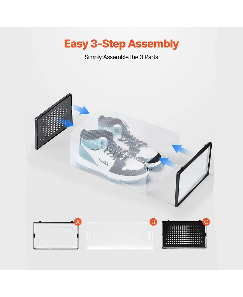 Rainsken Stackable Shoe Storage Boxes Fit Size 11, 12-Pack Plastic Shoe Organizers, Sneaker Display Containers Bins for Closet, Under Bed, Entryway