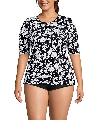 Lands' End Plus SunShade Upf 50 Elbow Sleeve Rash Guard Swim Tee