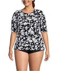 Lands' End Plus SunShade Upf 50 Elbow Sleeve Rash Guard Swim Tee