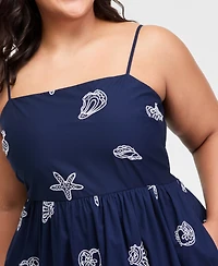 On 34th Trendy Plus Cotton Seashell-Embroidered Dress, Macy's Exclusive