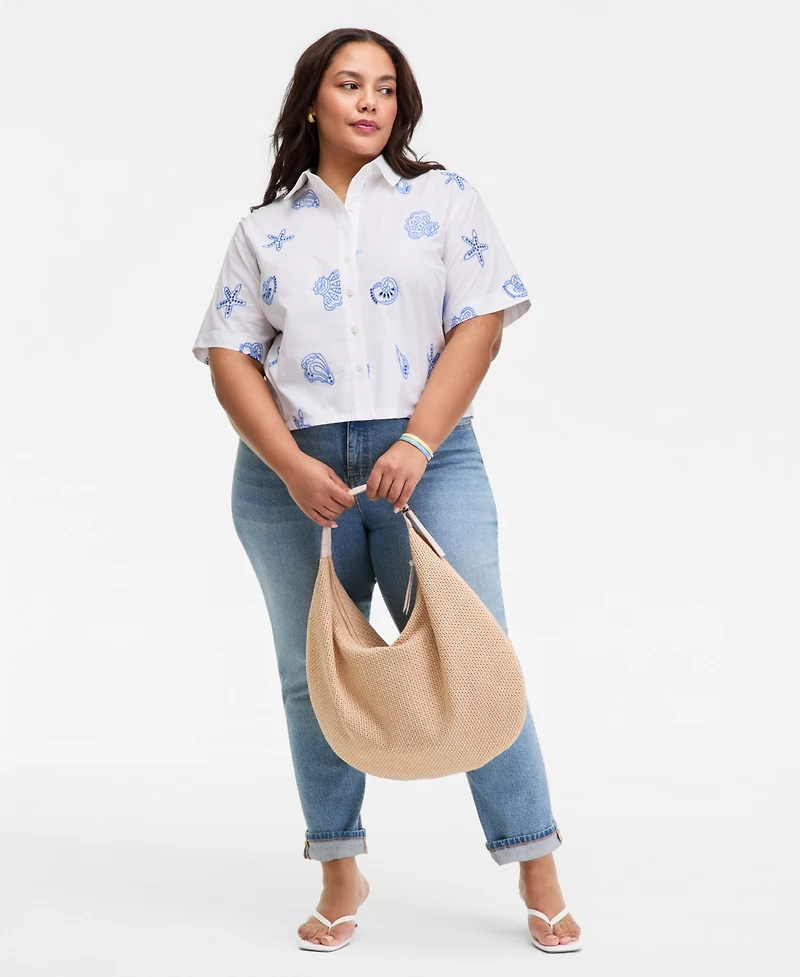 On 34th Trendy Plus Cotton Eyelet-Embroidered Blouse, Macy's Exclusive