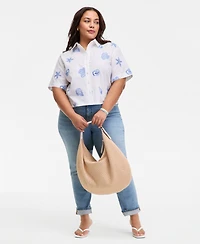 On 34th Trendy Plus Cotton Eyelet-Embroidered Blouse, Macy's Exclusive