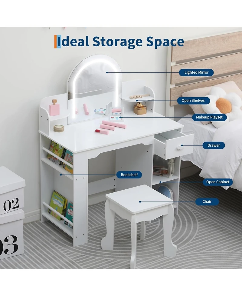 gaomon Kids 2-in-1 Vanity Set with Lighted Mirror and Stool