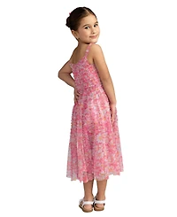 Mac Duggal Big Girls Mesh V-Neck Floral Print Mini Dress
