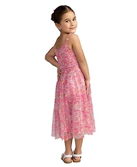 Mac Duggal Big Girls Mesh V-Neck Floral Print Mini Dress