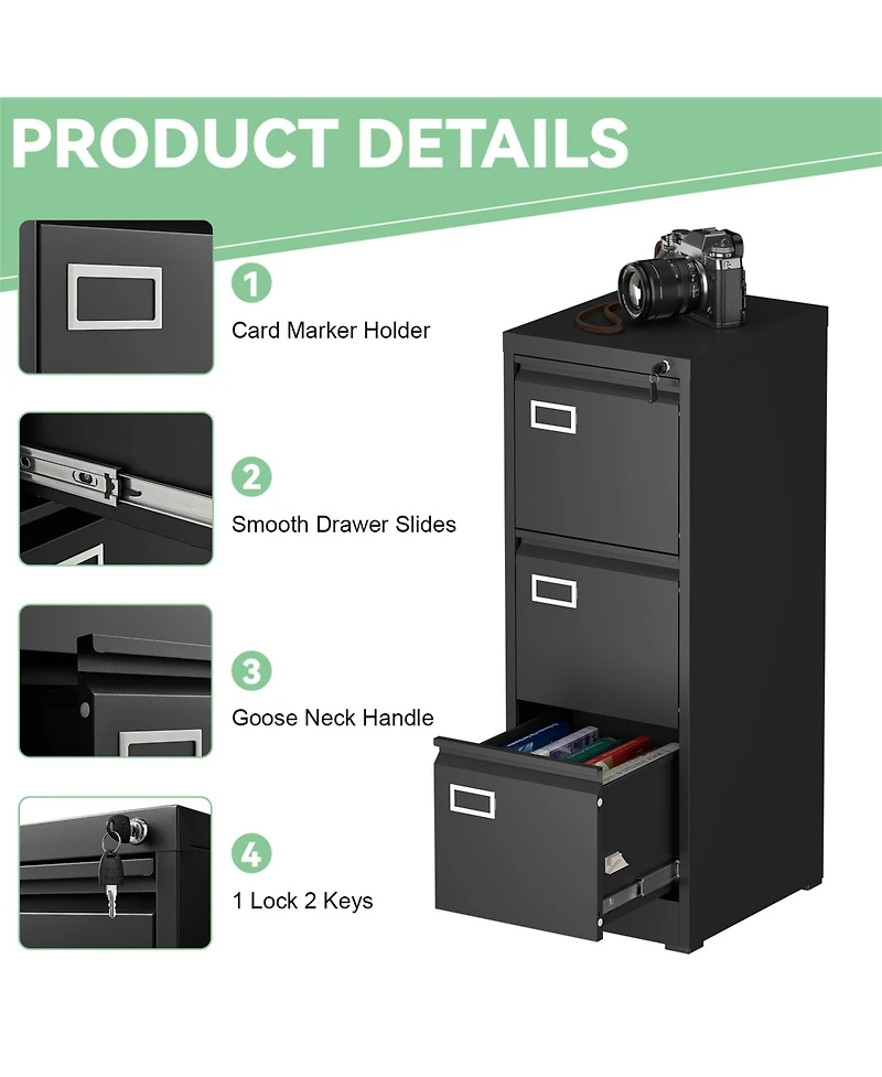 Clihome 4 Drawer Vertical Metal File Cabinet with Lock for Home Office
