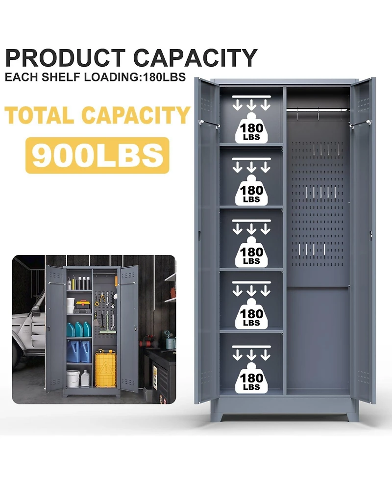 Clihome Metal Lockers Cleaning Tool Storage Cabinets With Locking Doors