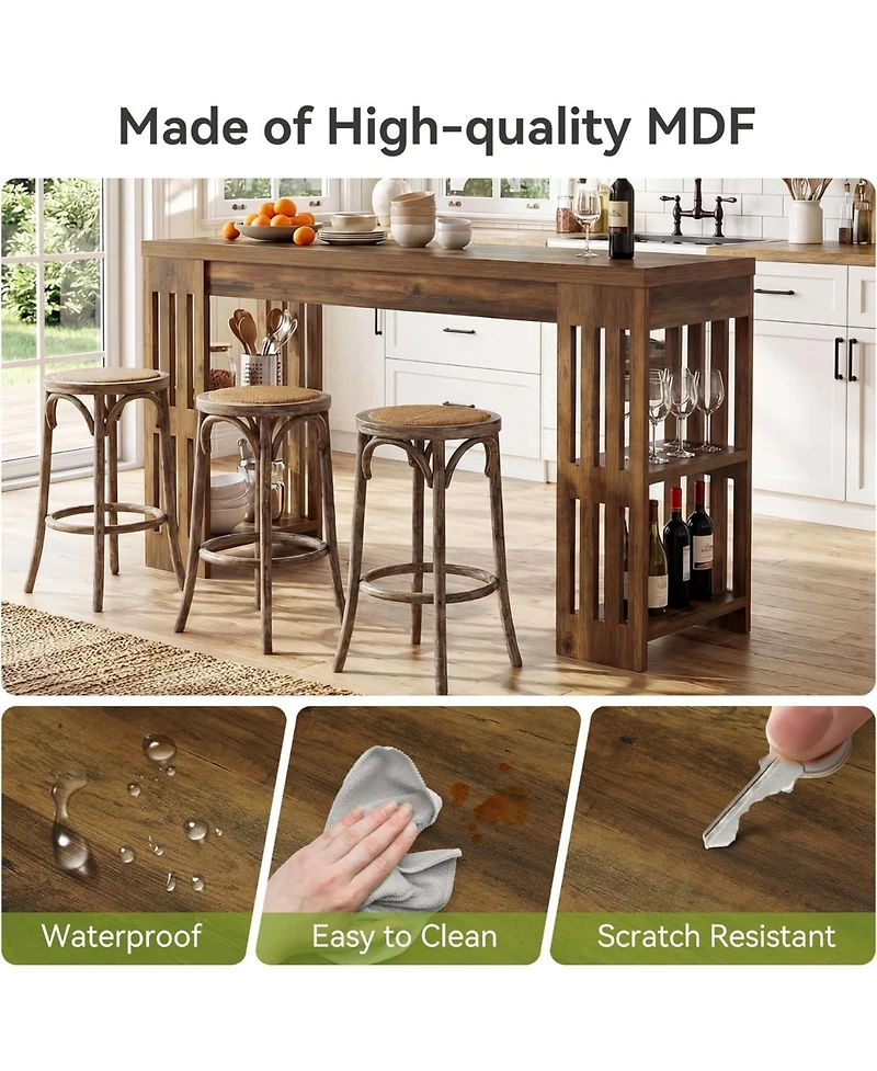 Tribesigns 63 Inch Bar Table, Wooden Bistro Table, Large Home Bar Unit with Wine Rack