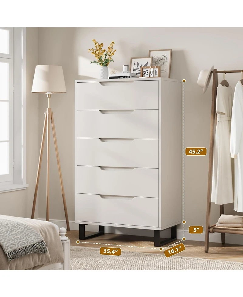 gaomon 5-Drawer Tall Dresser for Bedroom, Vertical Storage Chest Organizer for Living Room