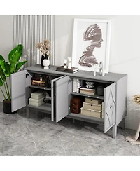 Streamdale Furniture Vintage 4-door cabinet with hand-carved geometric doors and adjustable shelves