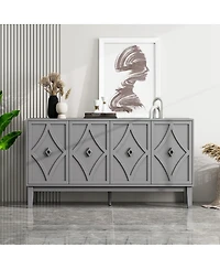 Streamdale Furniture Vintage 4-door cabinet with hand-carved geometric doors and adjustable shelves
