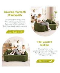 Streamdale Furniture Curved Boneless Sofa Loveseat, 2-Seater Green Chenille Compression Couch with 3 Pillows