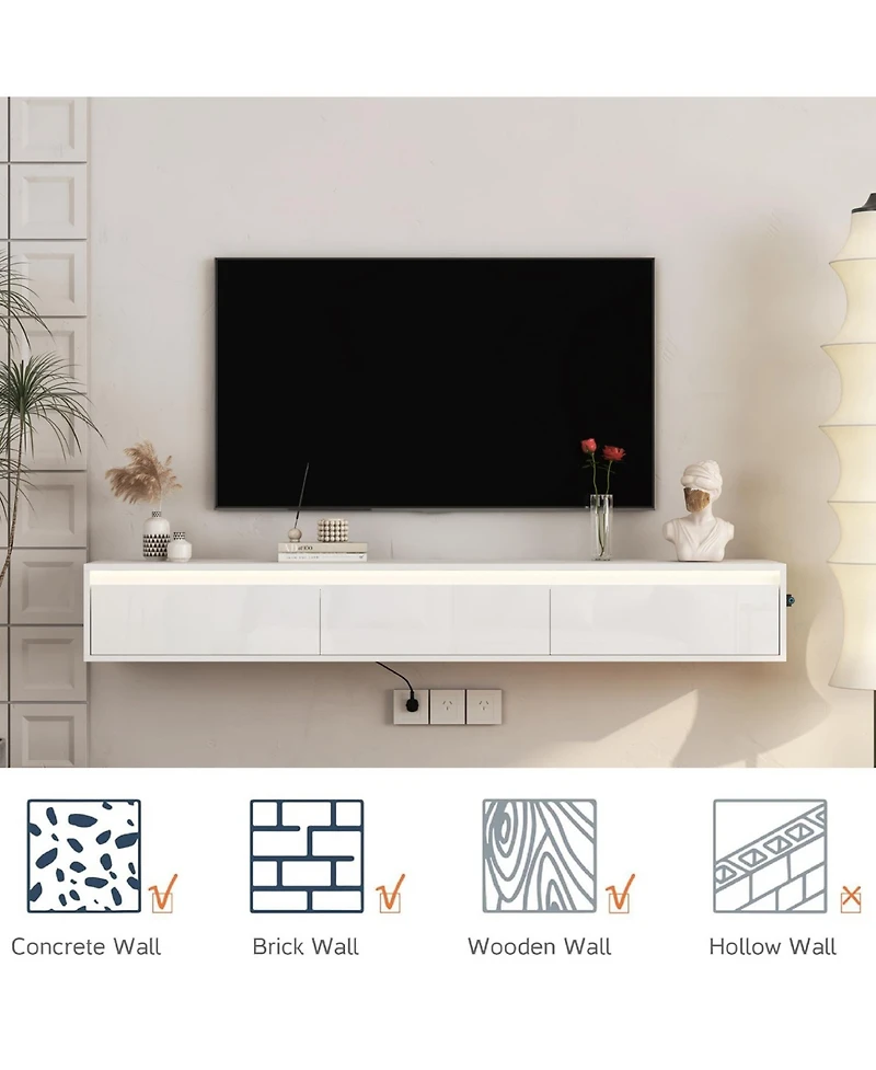 Streamdale Furniture Floating Tv Stand w/ Led & Power Outlet