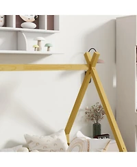 Streamdale Furniture Tent-shaped Floor Bed,Teepee Bed with Guardrails, Slats