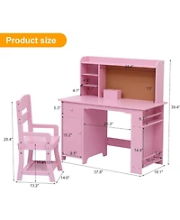 gaomon Kids Desk and Chair Set, Wooden Study Table with Storage Shelf, Bulletin Board, Children School Learning Writing