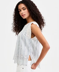Lucky Brand Women's Striped Cotton Linen Sleeveless Top