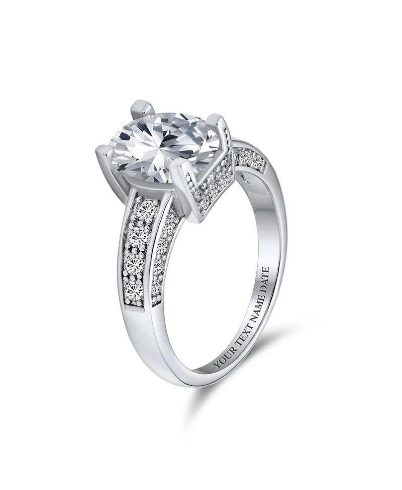 Bling Jewelry Classic Sterling Silver 2CT Cz Oval Solitaire Promise Ring Cubic Zirconia Band