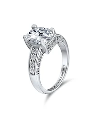 Bling Jewelry Classic Sterling Silver 2CT Cz Oval Solitaire Promise Ring Cubic Zirconia Band