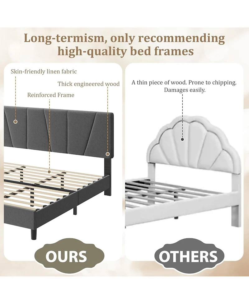 gaomon California King Platform Bed with Adjustable Headboard, Linen Upholstered Frame, Wood Slats