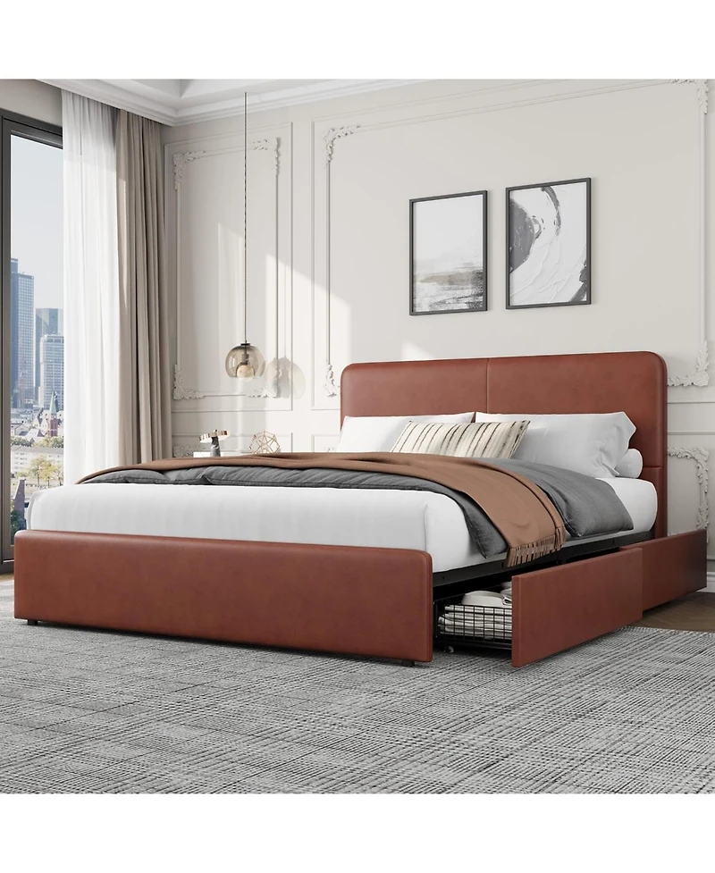 gaomon Full Upholstered Platform Bed Frame with Headboard & Storage Drawers, Wood Slats Support, Easy Assembly