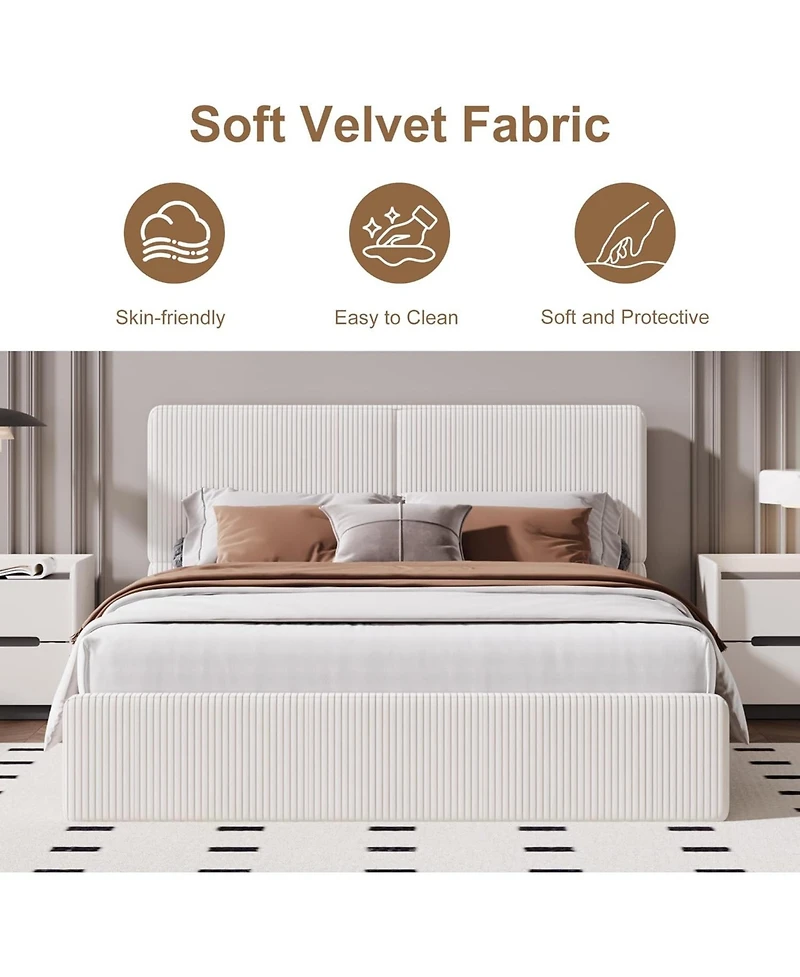 gaomon Upholstered Platform Bed Frame with Headboard, Wood Slats Support, No Box Spring Needed, Easy Assembly