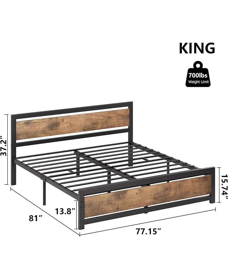 gaomon Bed Frame Platform with Headboard Industrial Style Heavy Duty Metal Slats No Box Spring Needed Easy Set Up Wooden