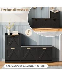 gaomon Farmhouse Freestanding Shoe Cabinet with Cushioned Bench and 4 Flip Drawers.