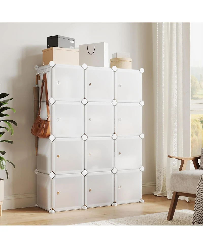 gaomon 12-Cube Stackable Modular Shoe Storage Cabinet Organizer with Doors