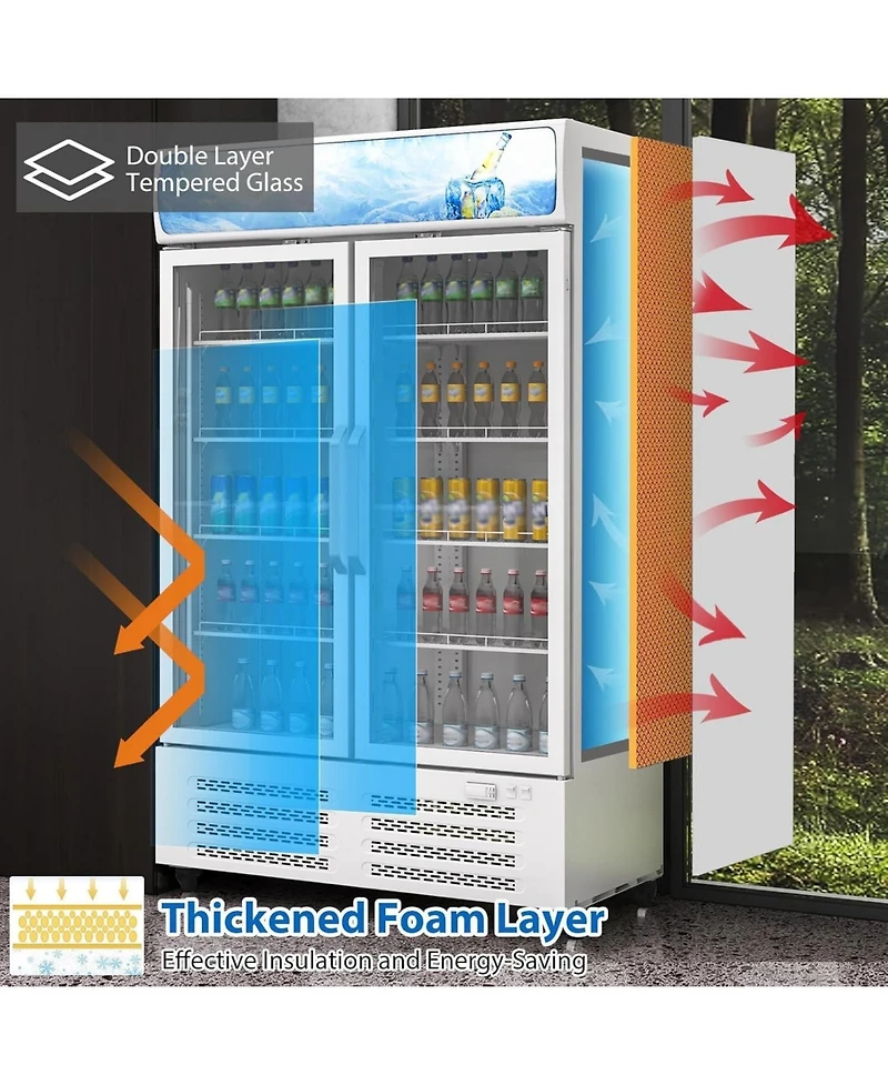 gaomon Commercial Refrigerators, 25.3 Cu.Ft. Upright Display Fridge, Beverage Cooler with Led Light, Adjustable Shelves