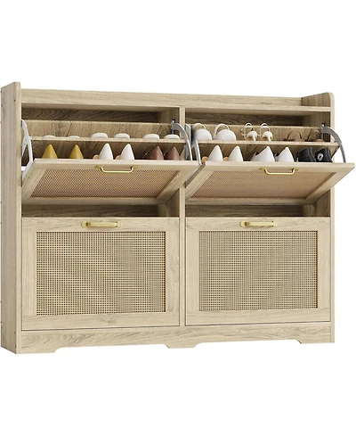 gaomon Entryway Shoe Cabinet with 4 Flip Drawers, Durable and Stylish, Hidden Freestanding Wood Breathable Wide Shoe Rack.