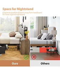 gaomon Bed Frame with 2 Drawers Charging Station Rustic Linen Upholstered No Box Spring Needed