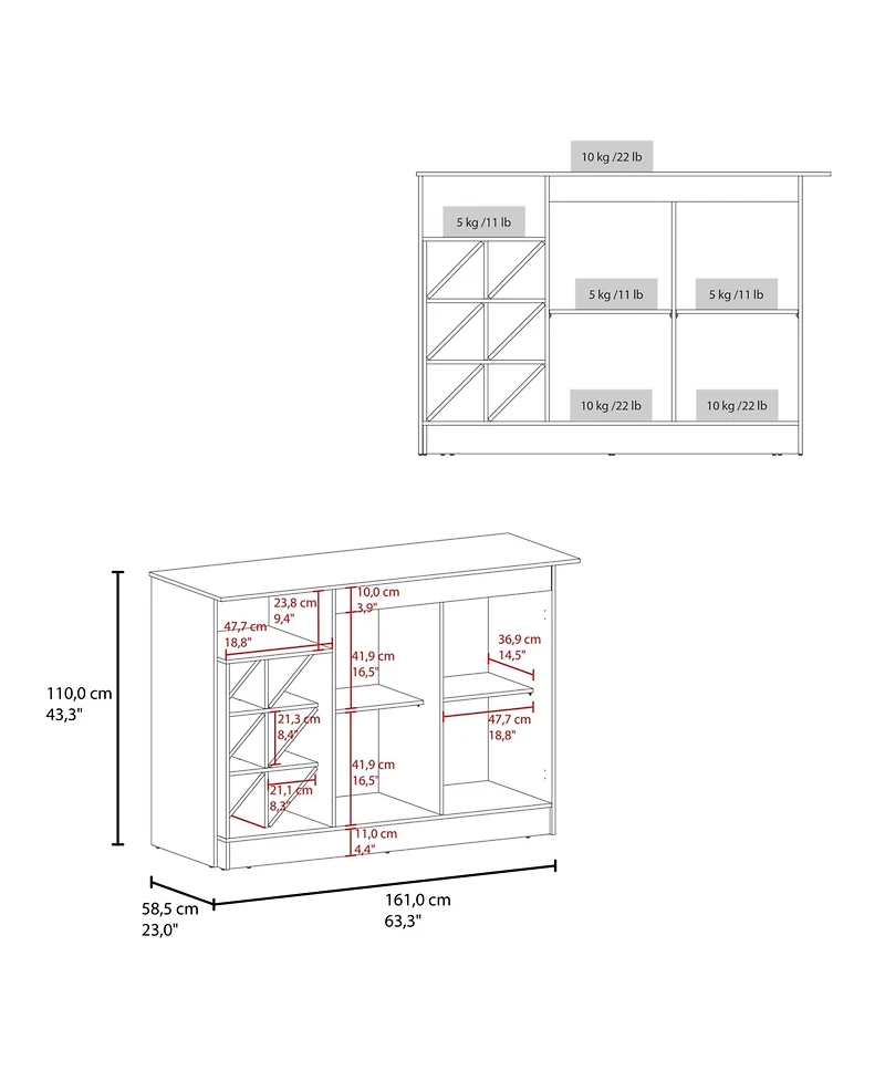 Fm Furniture Oker kitchen cabinet with island, bottle rack, and shelves for organizing your home