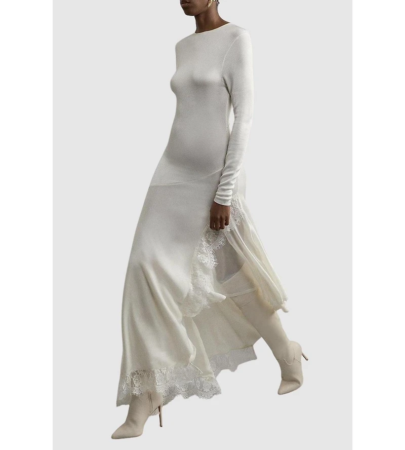 Karen Millen Women's Slinky Lace Asymmetric Maxi Dress