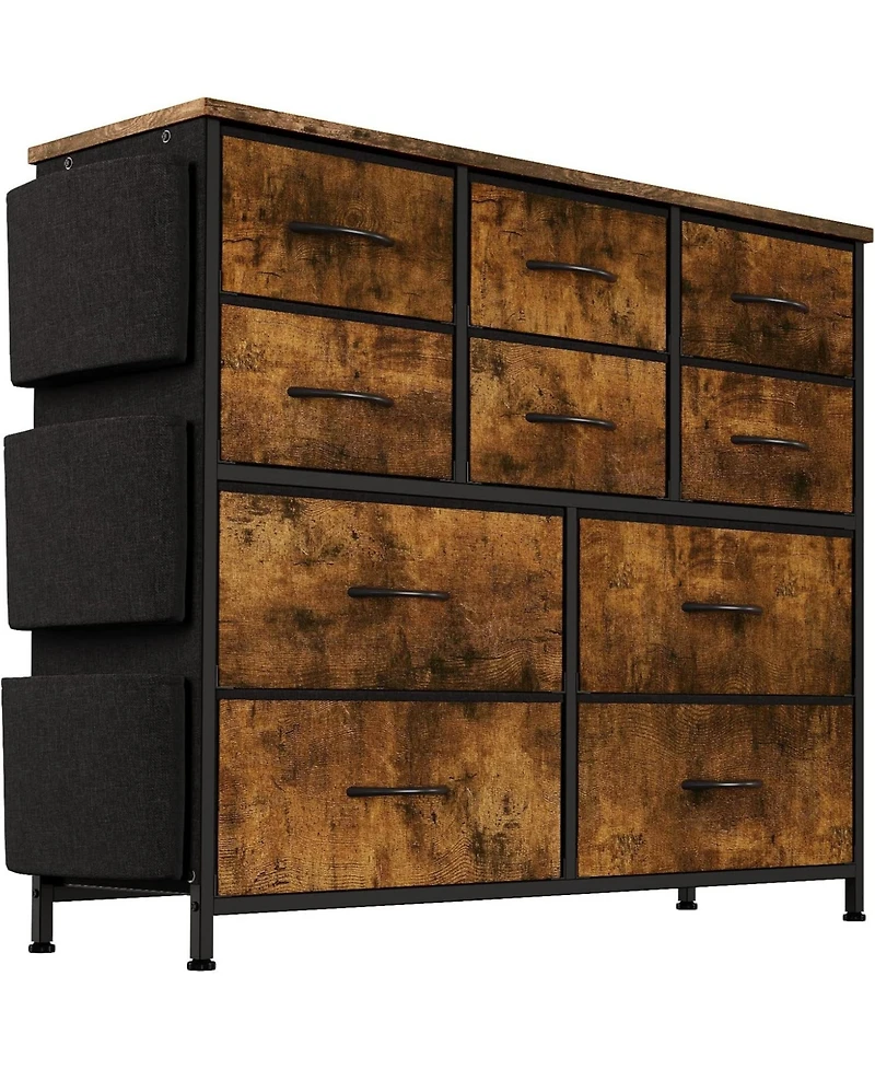 gaomon 10 Drawers Fabric Storage Drawer, Dressers & Chest of Drawers with Side Pockets, Hooks, Wood Tabletop for Closet, Living Room