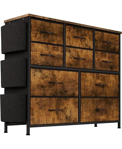 gaomon 10 Drawers Fabric Storage Drawer, Dressers & Chest of Drawers with Side Pockets, Hooks, Wood Tabletop for Closet, Living Room