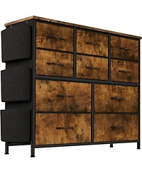 gaomon 10 Drawers Fabric Storage Drawer, Dressers & Chest of Drawers with Side Pockets, Hooks, Wood Tabletop for Closet, Living Room