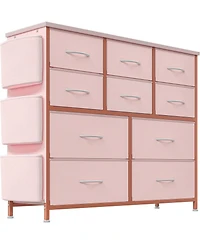 gaomon 10 Drawers Fabric Storage Drawer, Dressers & Chest of with Side Pockets, Hooks, Wood Tabletop for Closet, Living Room