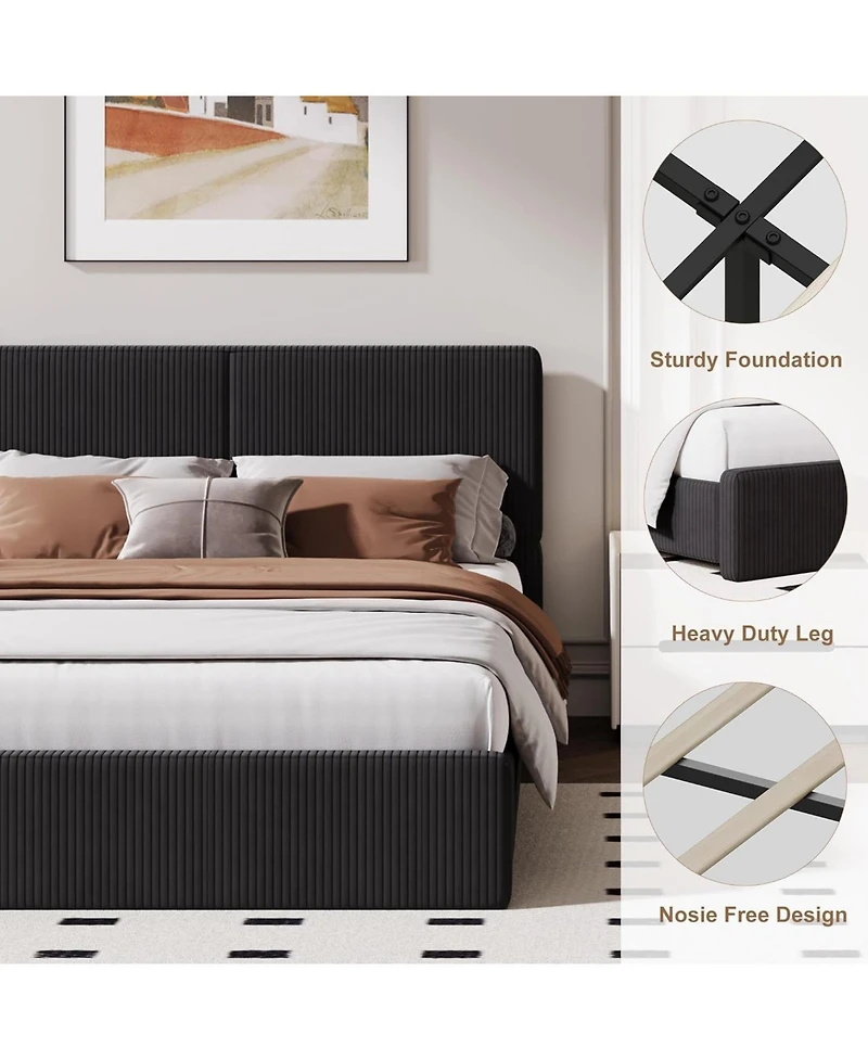 gaomon Queen Upholstered Platform Bed Frame with Headboard, Strong Wood Slats Support, No Box Spring Needed
