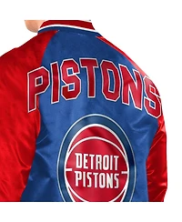 Starter Men's Blue/Red Detroit Pistons Inductee Raglan Full-Snap Varsity Jacket