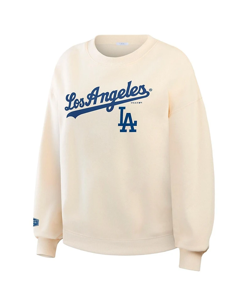 Wear by Erin Andrews Women's Cream Los Angeles Dodgers Heavyweight Crew Neck Sweatshirt