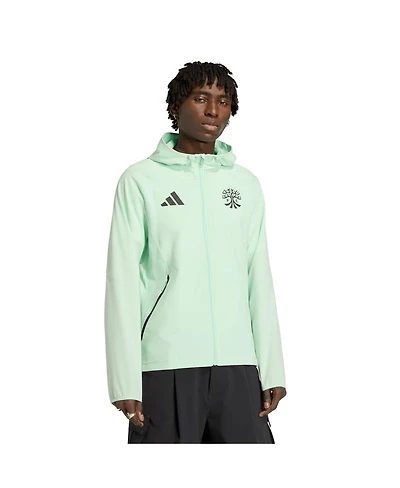 Adidas Men's Green Austin Fc Tiro Travel Full-Zip Hooded Windbreaker Jacket