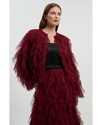 Karen Millen Women's Tulle Ruffle Detail Woven Jacket